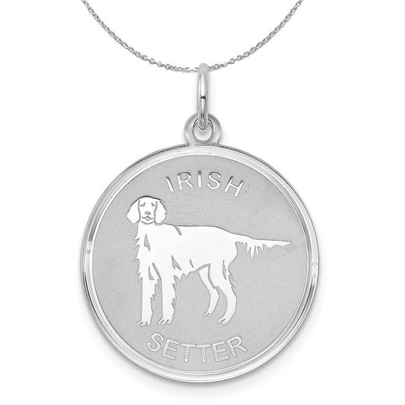 Sterling Silver Laser Etched Irish Setter Dog 19mm Necklace - 20 Inch